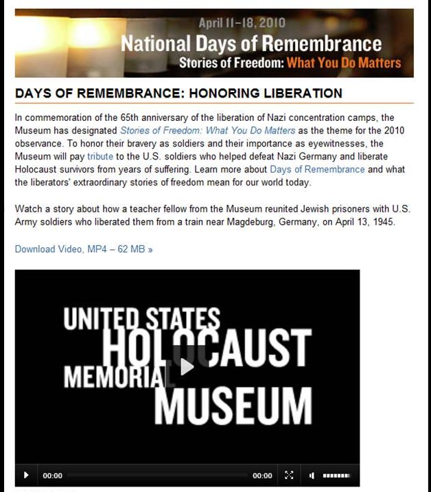 Days of Remembrance: Honoring Liberation/A New Film on the Project.